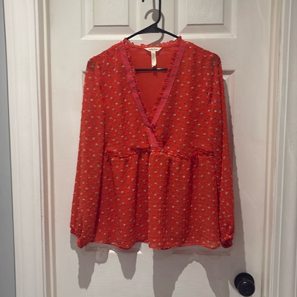 Matilda Jane peplum peasant top with sheer sleeves SZ small